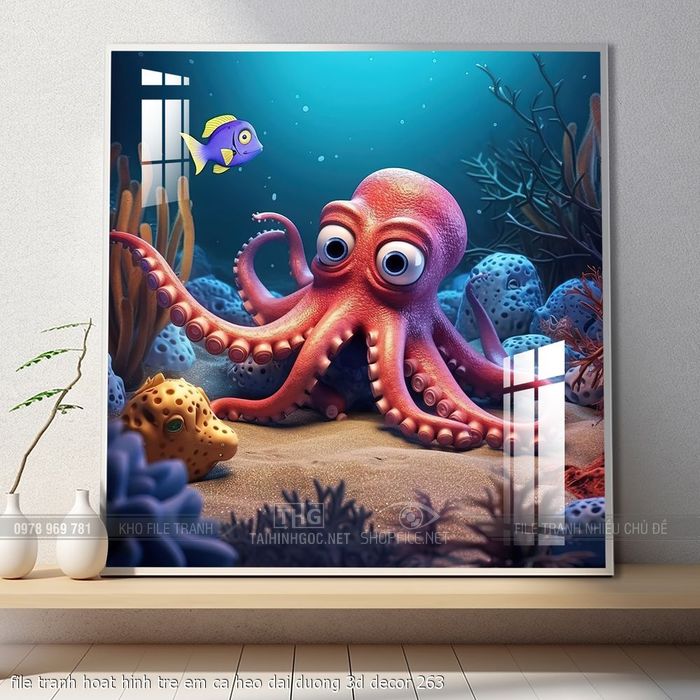 file tranh hoat hinh tre em ca heo dai duong 3d decor 263