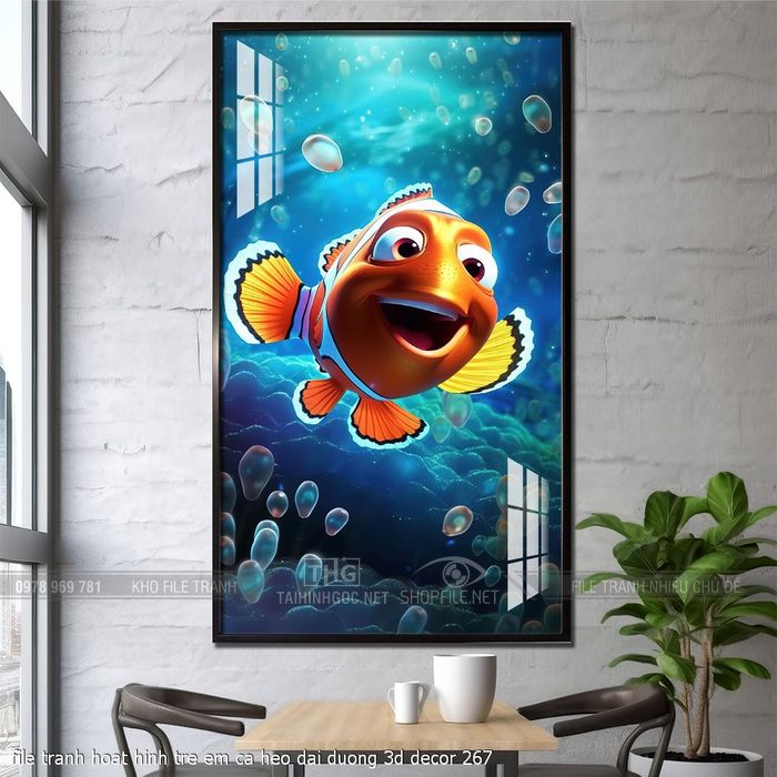 file tranh hoat hinh tre em ca heo dai duong 3d decor 267