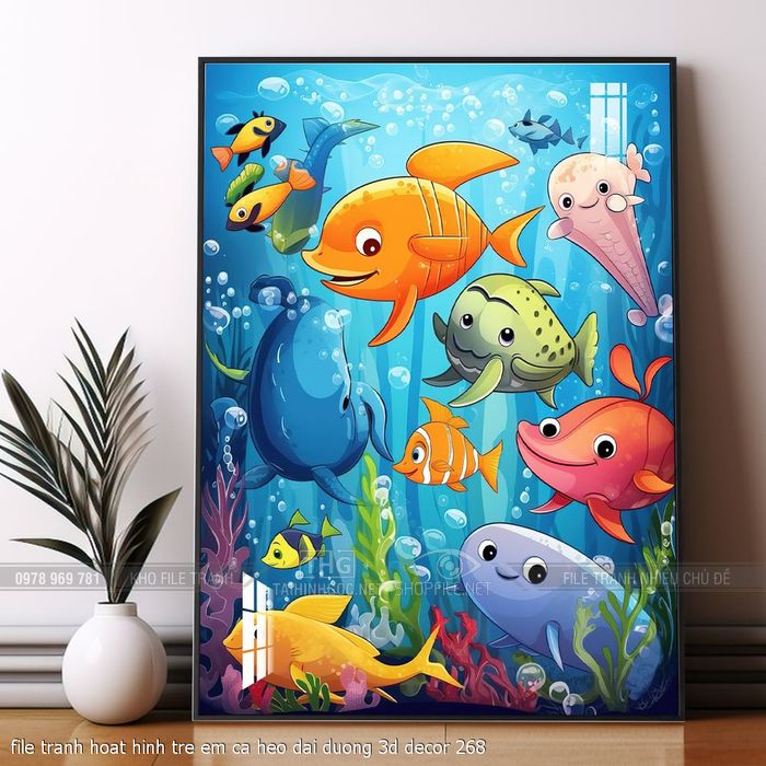 file tranh hoat hinh tre em ca heo dai duong 3d decor 268