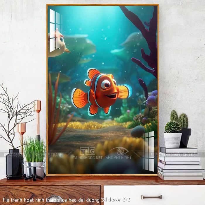 file tranh hoat hinh tre em ca heo dai duong 3d decor 272