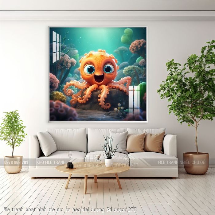 file tranh hoat hinh tre em ca heo dai duong 3d decor 273