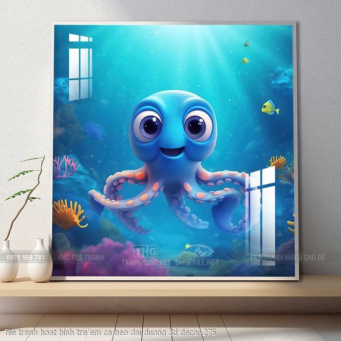 file tranh hoat hinh tre em ca heo dai duong 3d decor 275
