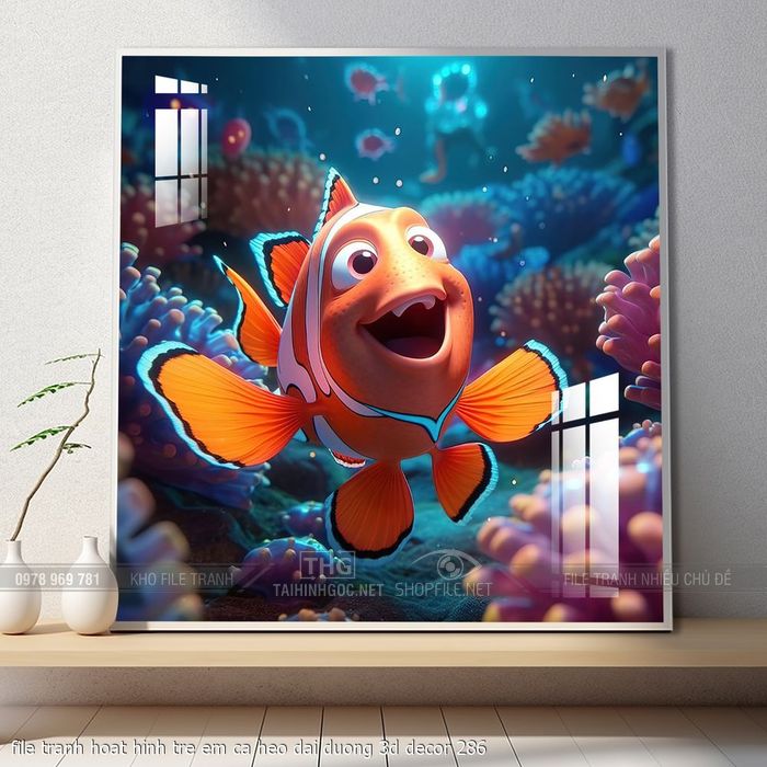 file tranh hoat hinh tre em ca heo dai duong 3d decor 286