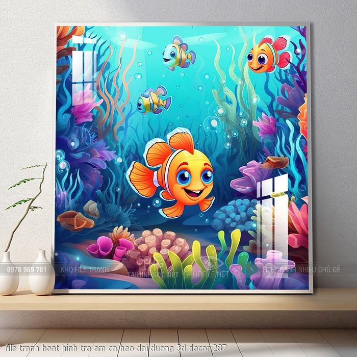 file tranh hoat hinh tre em ca heo dai duong 3d decor 287