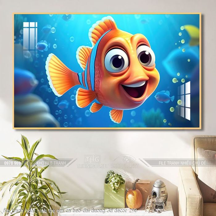 file tranh hoat hinh tre em ca heo dai duong 3d decor 290
