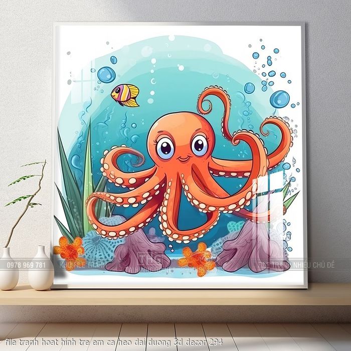 file tranh hoat hinh tre em ca heo dai duong 3d decor 294