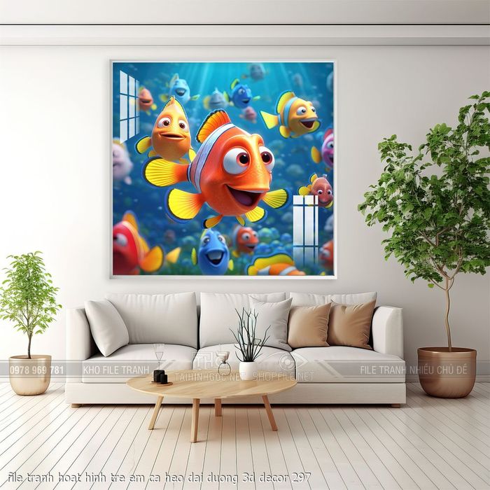 file tranh hoat hinh tre em ca heo dai duong 3d decor 297
