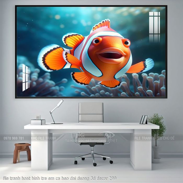file tranh hoat hinh tre em ca heo dai duong 3d decor 299