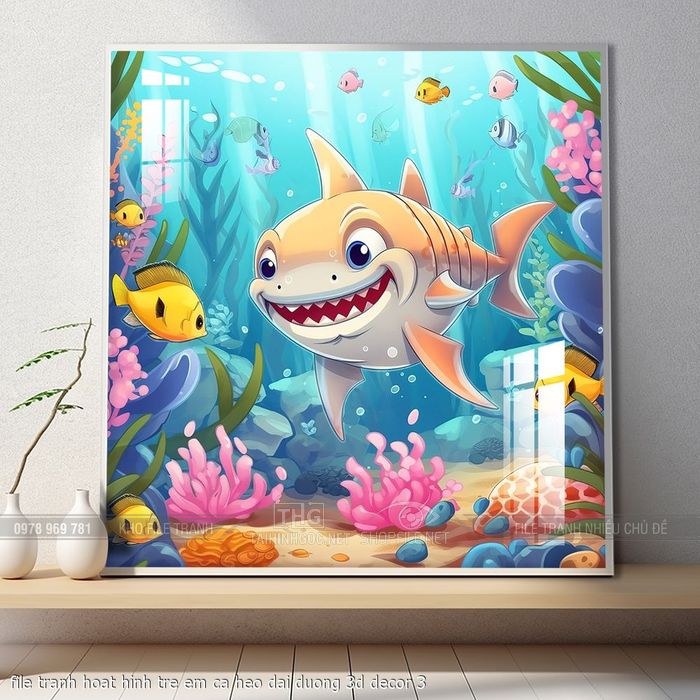 file tranh hoat hinh tre em ca heo dai duong 3d decor 3