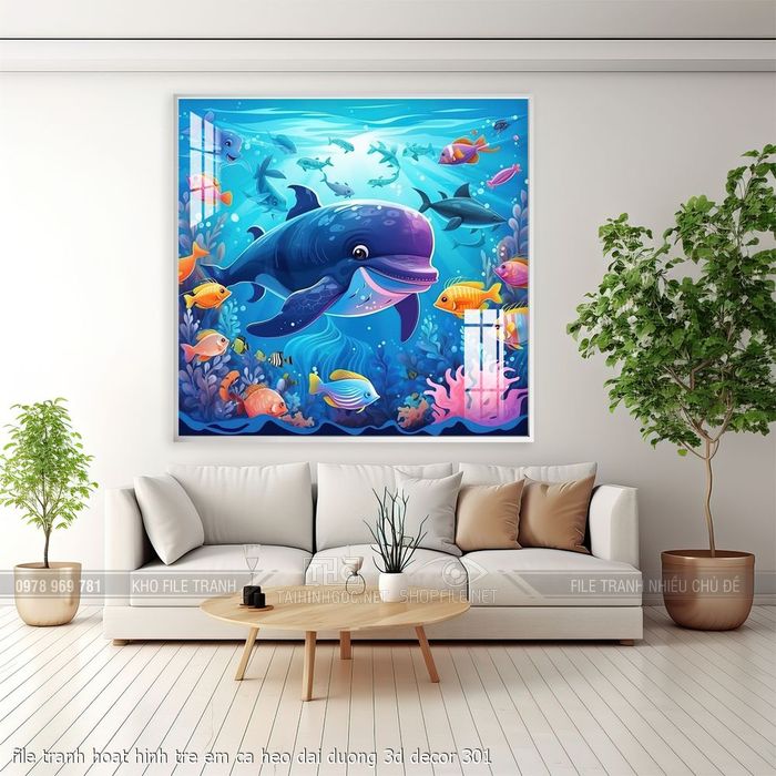 file tranh hoat hinh tre em ca heo dai duong 3d decor 301