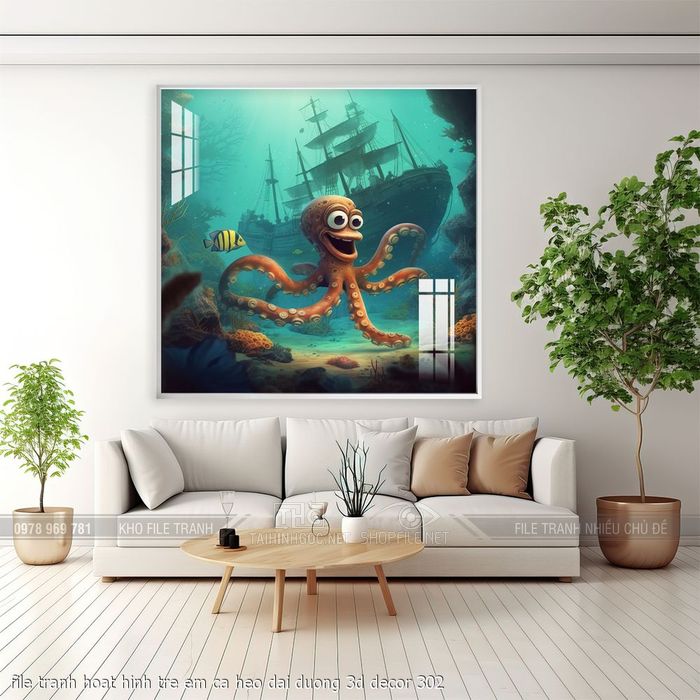 file tranh hoat hinh tre em ca heo dai duong 3d decor 302
