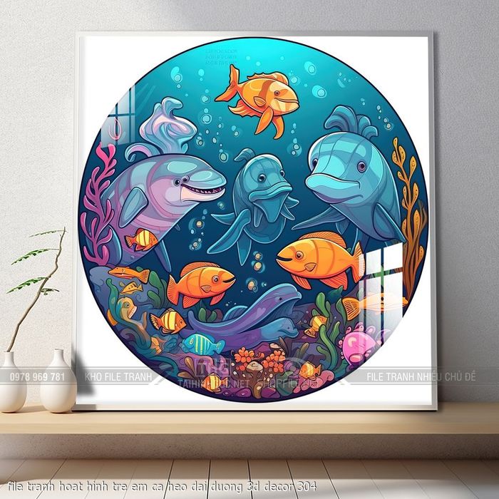 file tranh hoat hinh tre em ca heo dai duong 3d decor 304