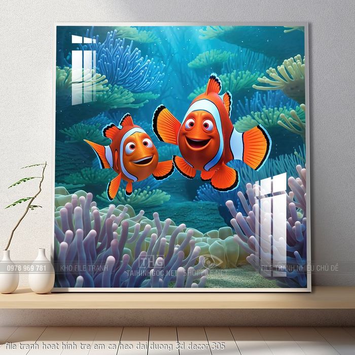 file tranh hoat hinh tre em ca heo dai duong 3d decor 305