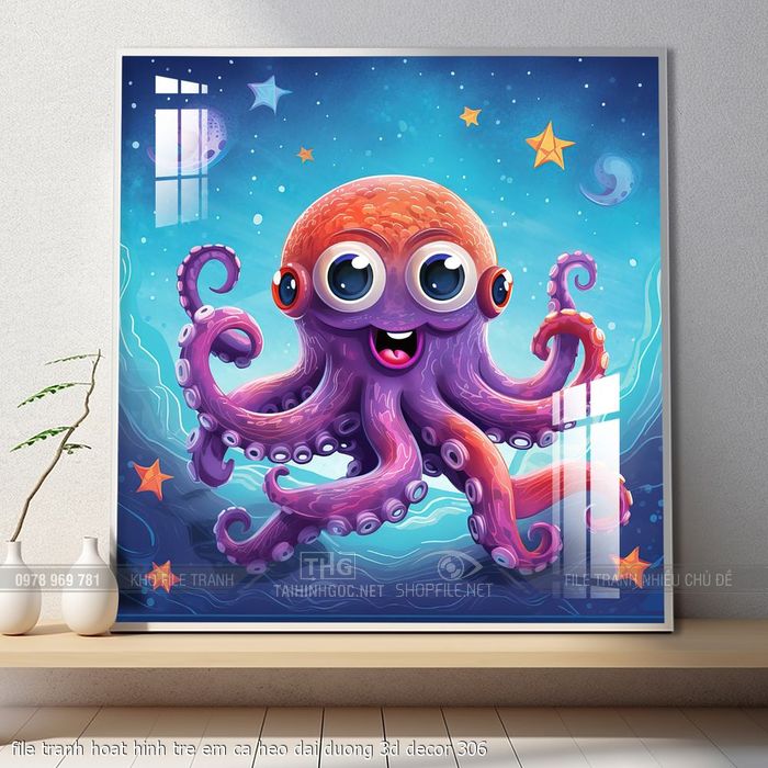 file tranh hoat hinh tre em ca heo dai duong 3d decor 306