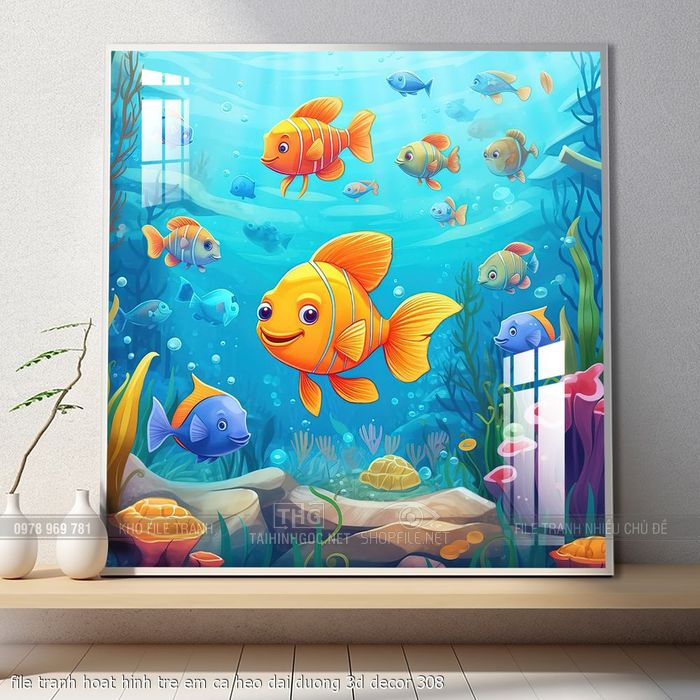 file tranh hoat hinh tre em ca heo dai duong 3d decor 308