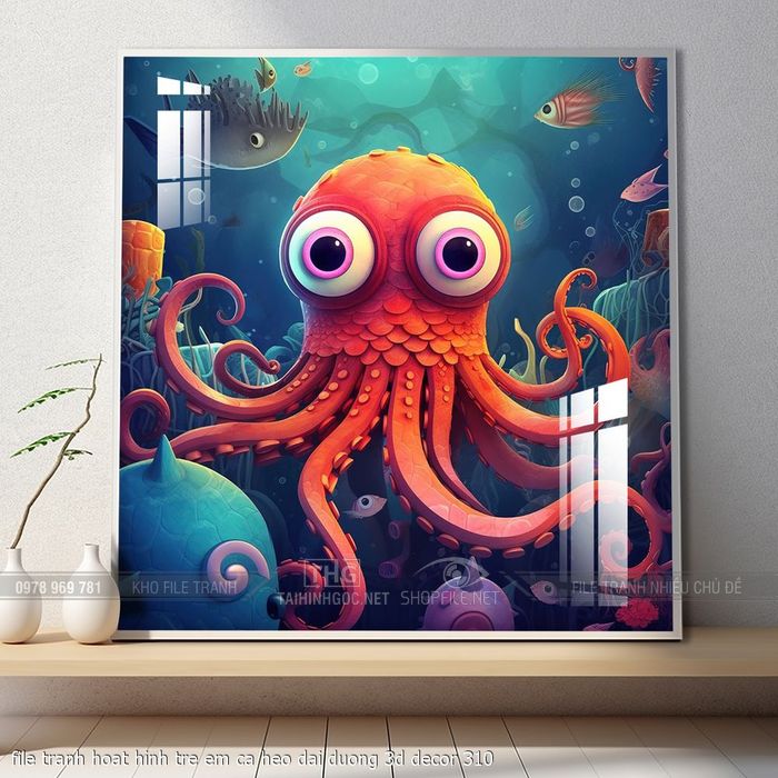 file tranh hoat hinh tre em ca heo dai duong 3d decor 310