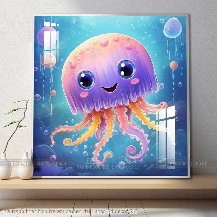file tranh hoat hinh tre em ca heo dai duong 3d decor 312