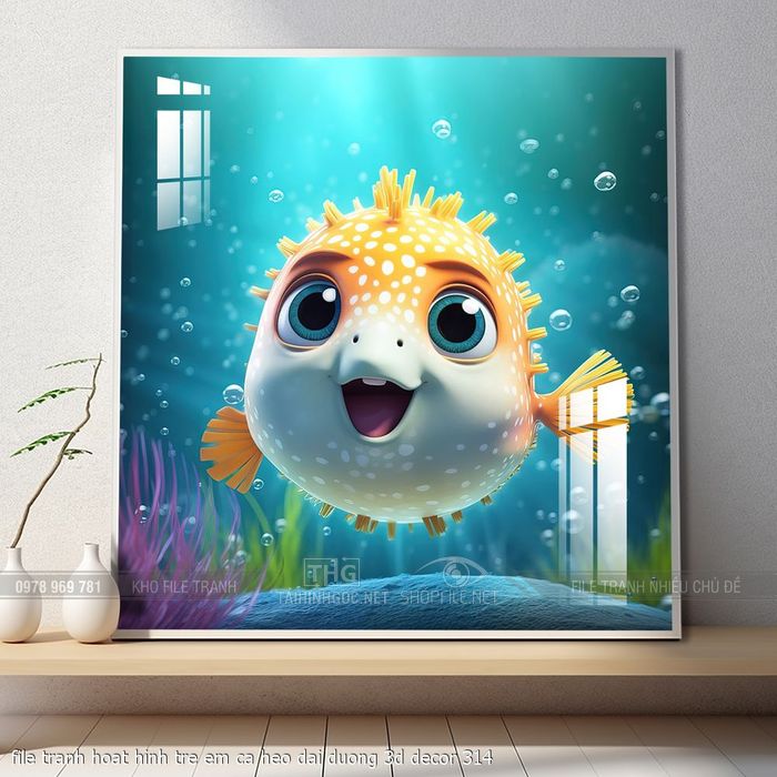 file tranh hoat hinh tre em ca heo dai duong 3d decor 314