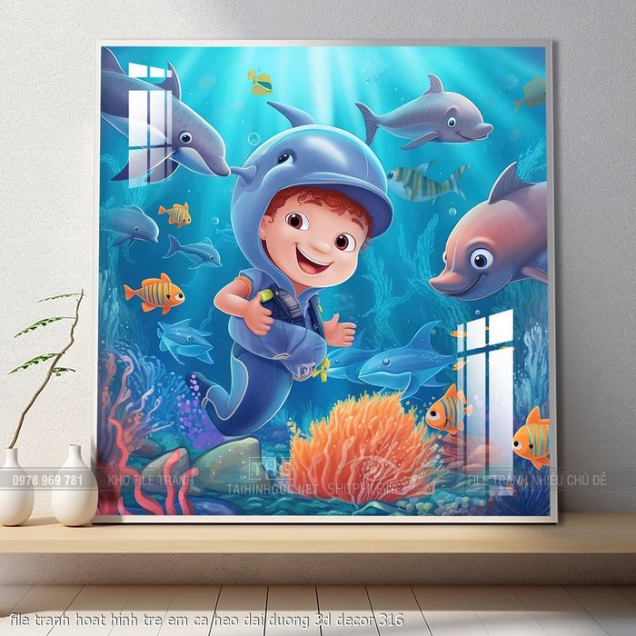 file tranh hoat hinh tre em ca heo dai duong 3d decor 316