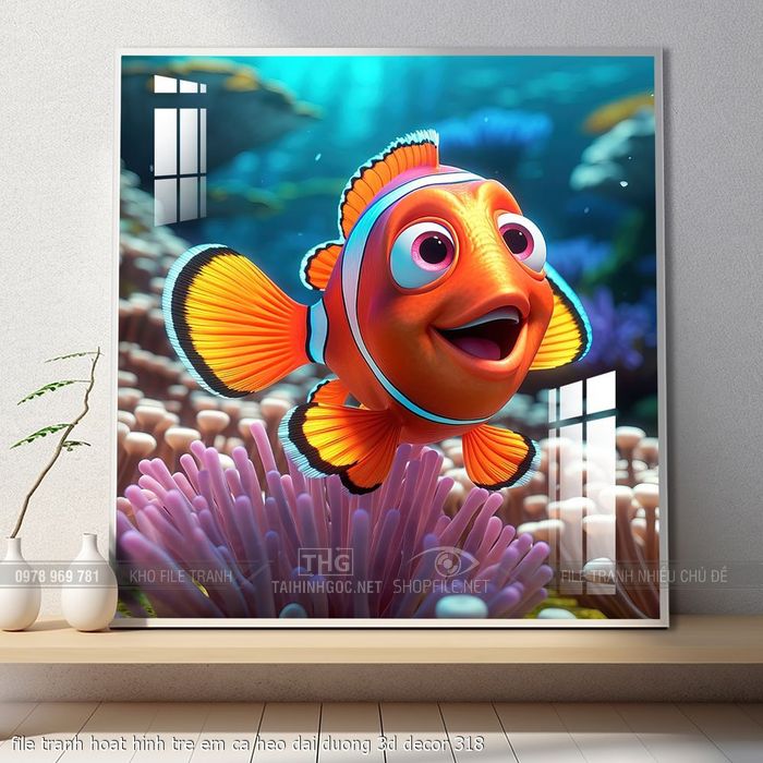 file tranh hoat hinh tre em ca heo dai duong 3d decor 318