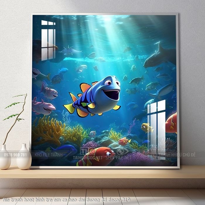 file tranh hoat hinh tre em ca heo dai duong 3d decor 319