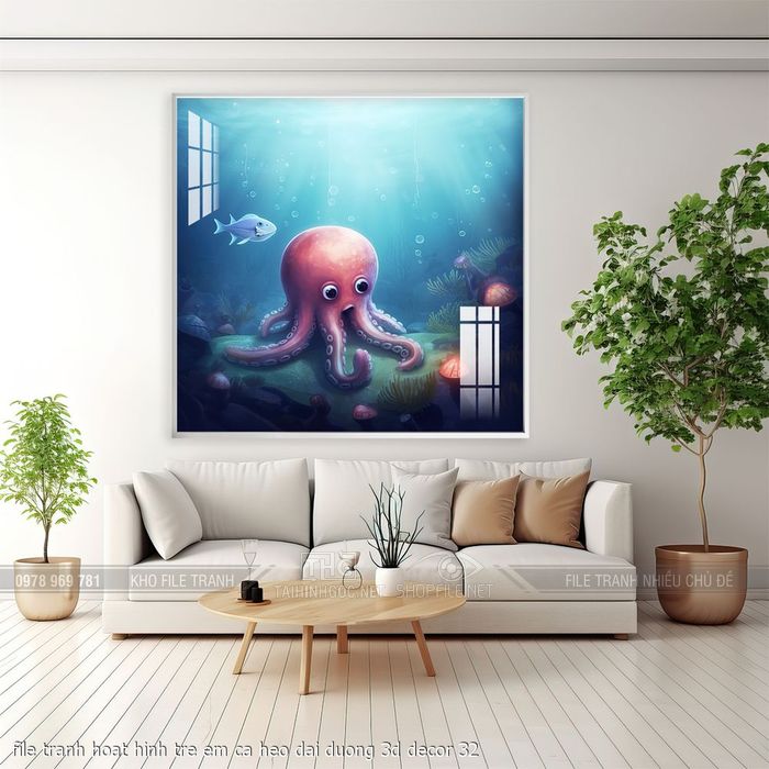 file tranh hoat hinh tre em ca heo dai duong 3d decor 32