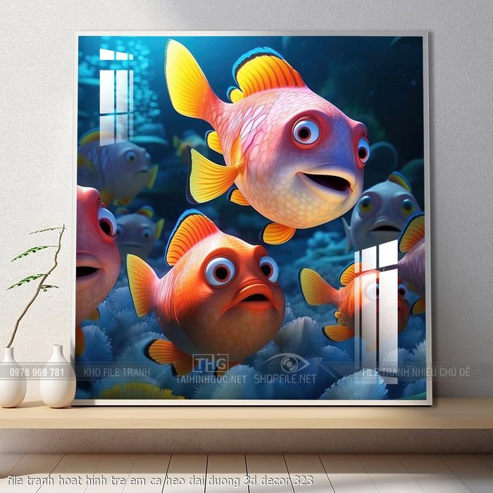 file tranh hoat hinh tre em ca heo dai duong 3d decor 323