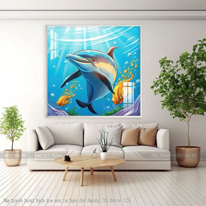 file tranh hoat hinh tre em ca heo dai duong 3d decor 325