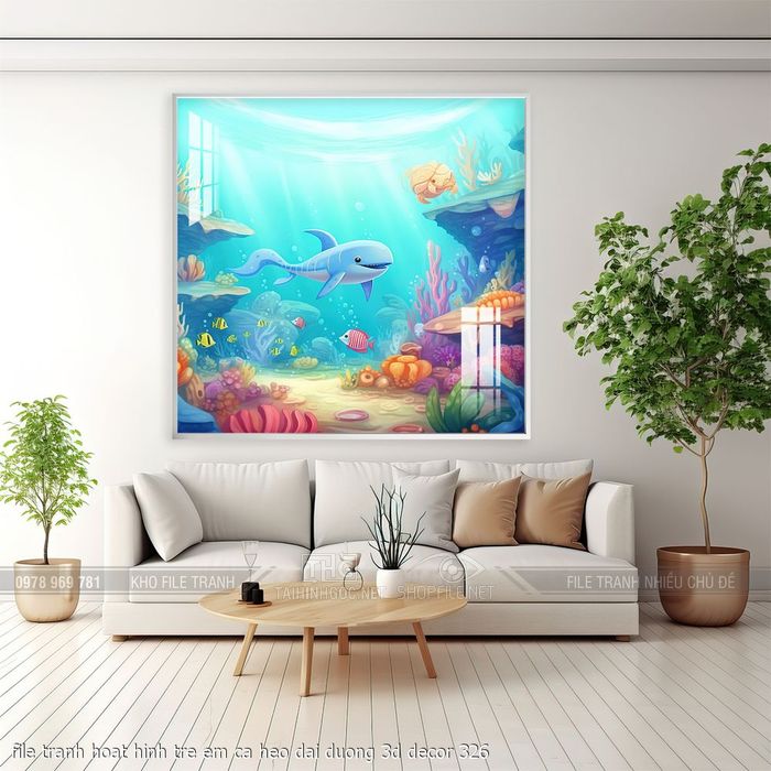 file tranh hoat hinh tre em ca heo dai duong 3d decor 326