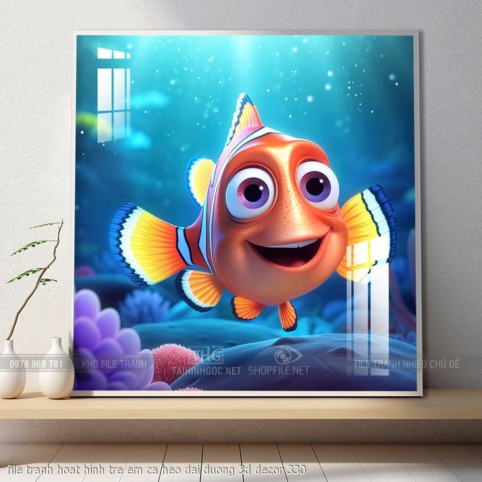 file tranh hoat hinh tre em ca heo dai duong 3d decor 330