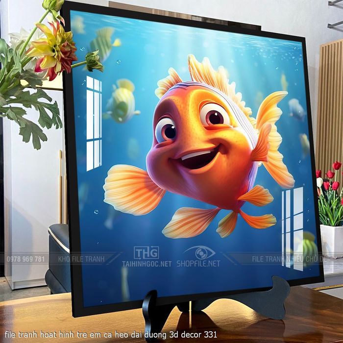 file tranh hoat hinh tre em ca heo dai duong 3d decor 331