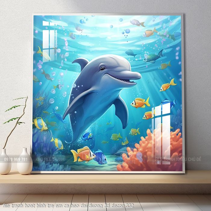 file tranh hoat hinh tre em ca heo dai duong 3d decor 332