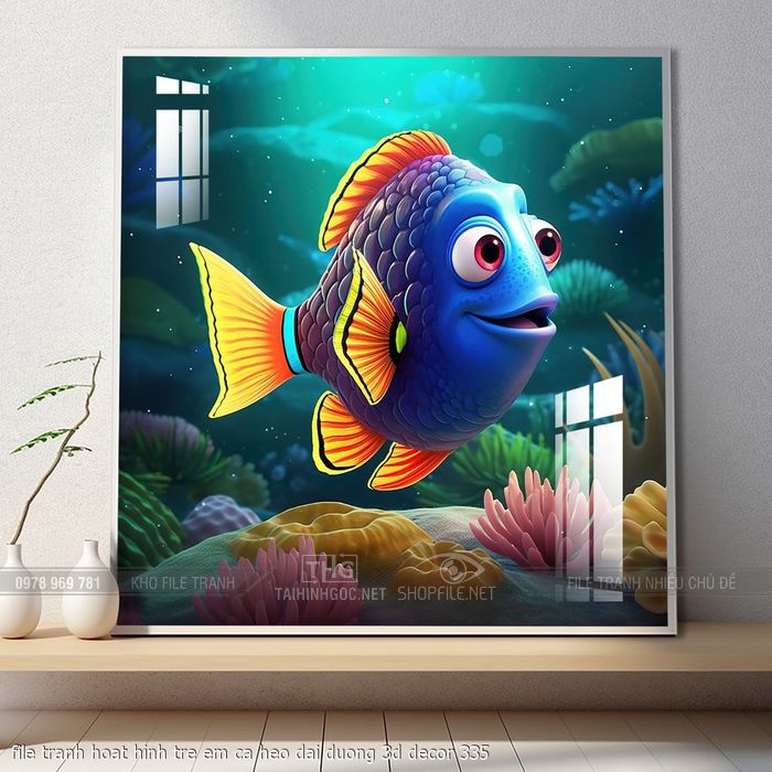 file tranh hoat hinh tre em ca heo dai duong 3d decor 335