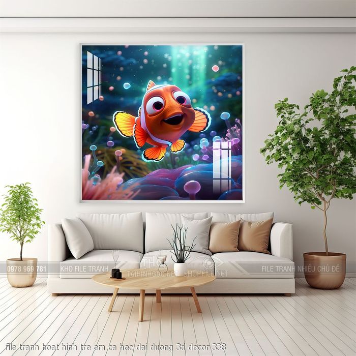 file tranh hoat hinh tre em ca heo dai duong 3d decor 338
