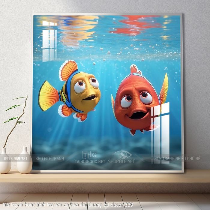 file tranh hoat hinh tre em ca heo dai duong 3d decor 339