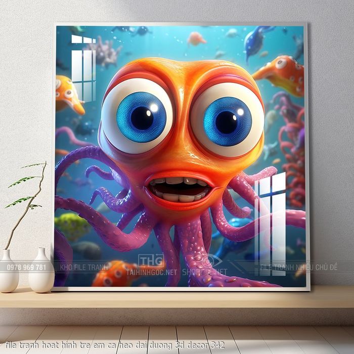 file tranh hoat hinh tre em ca heo dai duong 3d decor 342