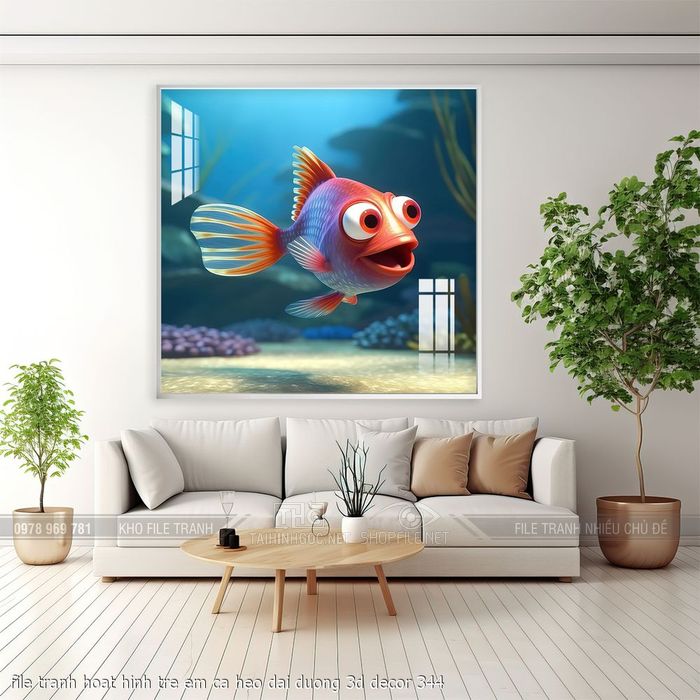 file tranh hoat hinh tre em ca heo dai duong 3d decor 344