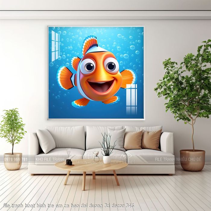 file tranh hoat hinh tre em ca heo dai duong 3d decor 346