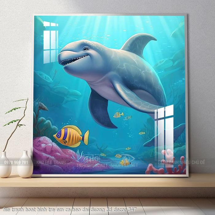 file tranh hoat hinh tre em ca heo dai duong 3d decor 347