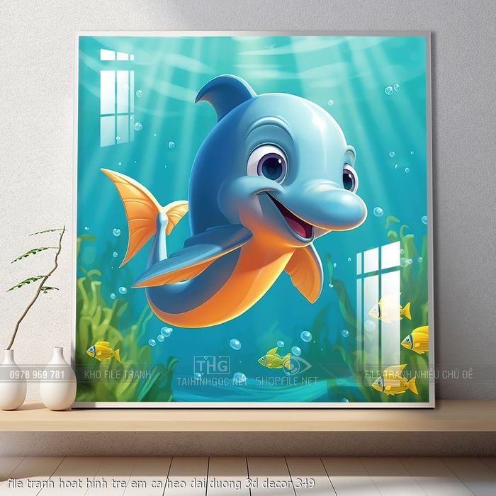 file tranh hoat hinh tre em ca heo dai duong 3d decor 349