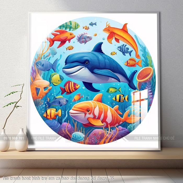 file tranh hoat hinh tre em ca heo dai duong 3d decor 35