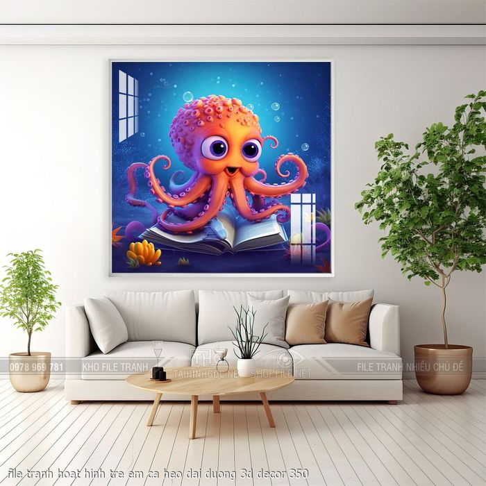 file tranh hoat hinh tre em ca heo dai duong 3d decor 350