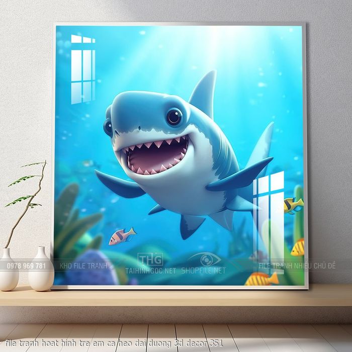 file tranh hoat hinh tre em ca heo dai duong 3d decor 351