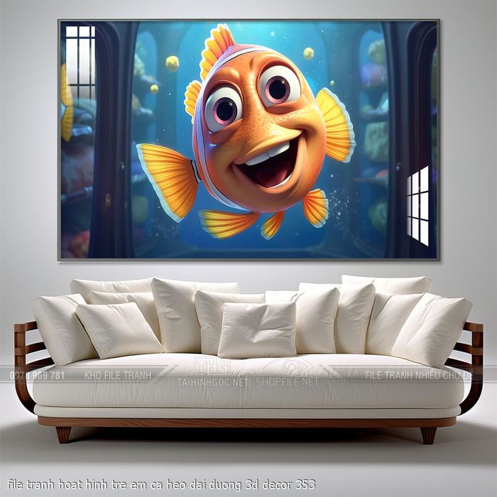 file tranh hoat hinh tre em ca heo dai duong 3d decor 353