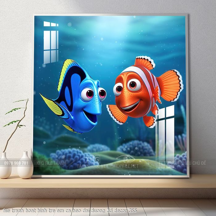 file tranh hoat hinh tre em ca heo dai duong 3d decor 355