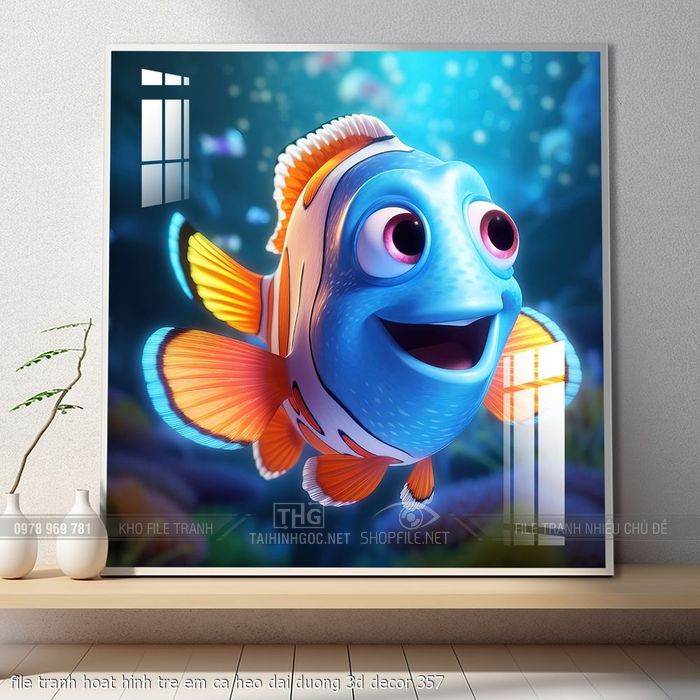 file tranh hoat hinh tre em ca heo dai duong 3d decor 357
