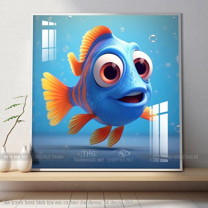 file tranh hoat hinh tre em ca heo dai duong 3d decor 359