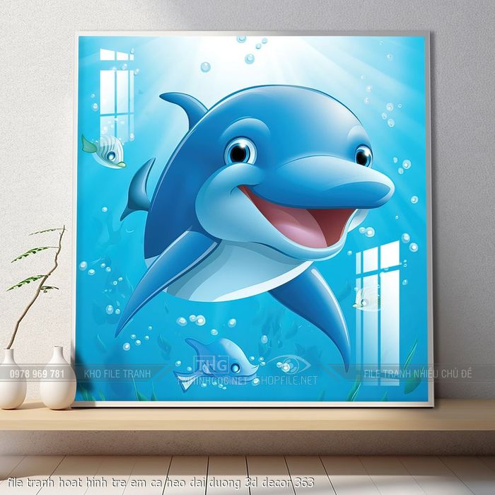 file tranh hoat hinh tre em ca heo dai duong 3d decor 363
