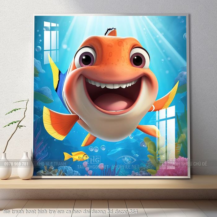 file tranh hoat hinh tre em ca heo dai duong 3d decor 364