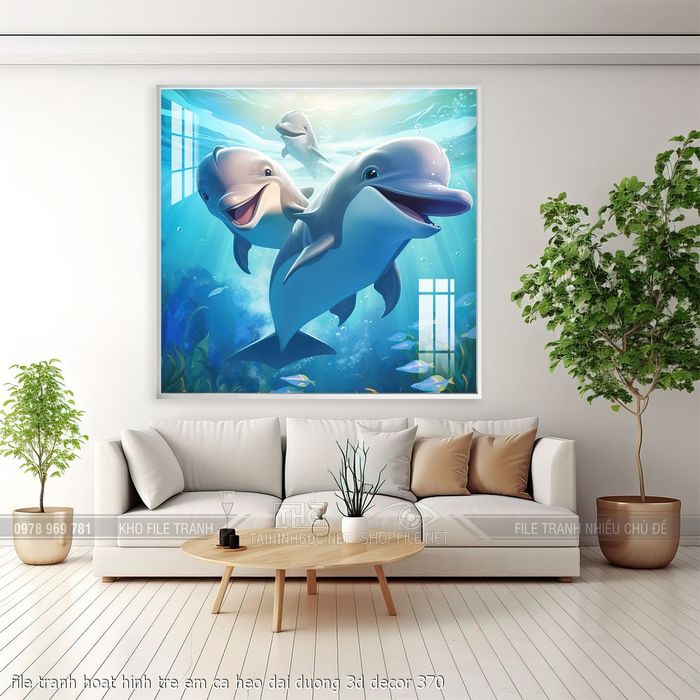 file tranh hoat hinh tre em ca heo dai duong 3d decor 370